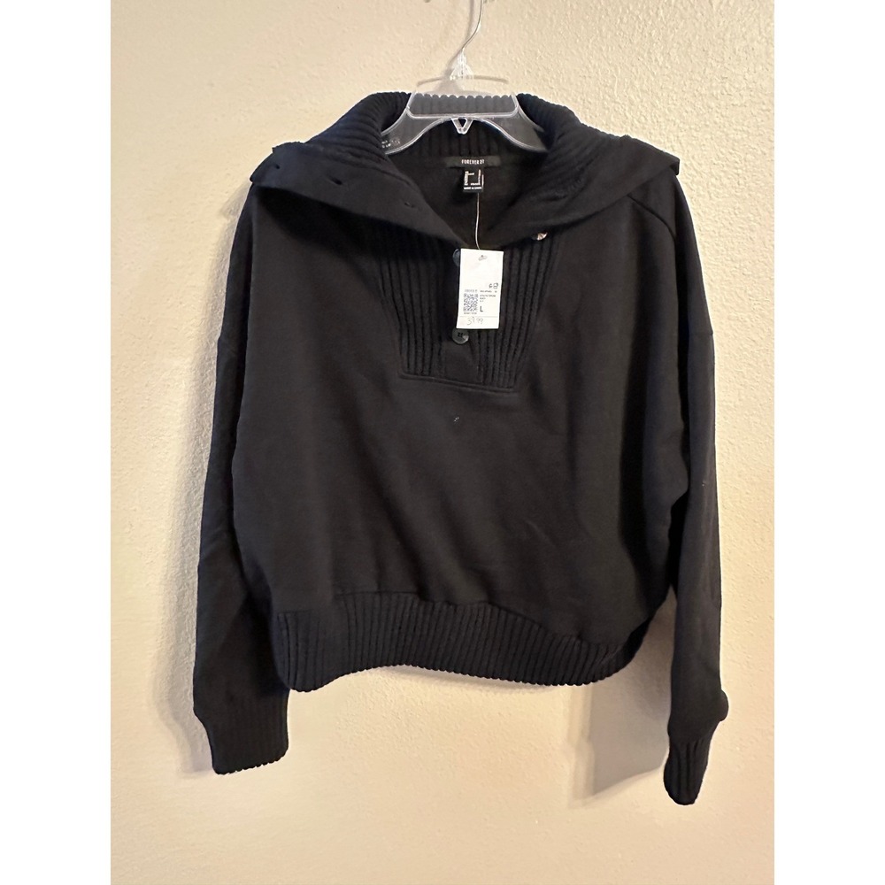 Forever 21 Black Athletic Pullover Hooded Sweatshirt Women's Size L